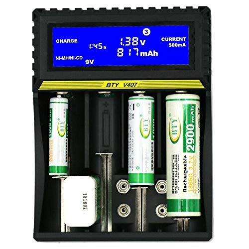 Cargador de Baterías 4 Slots Multifunción Li-Ion Li-Fe Ni-MH NiCD Smart AA/AAA/18650/26650/6F22/16340/9V