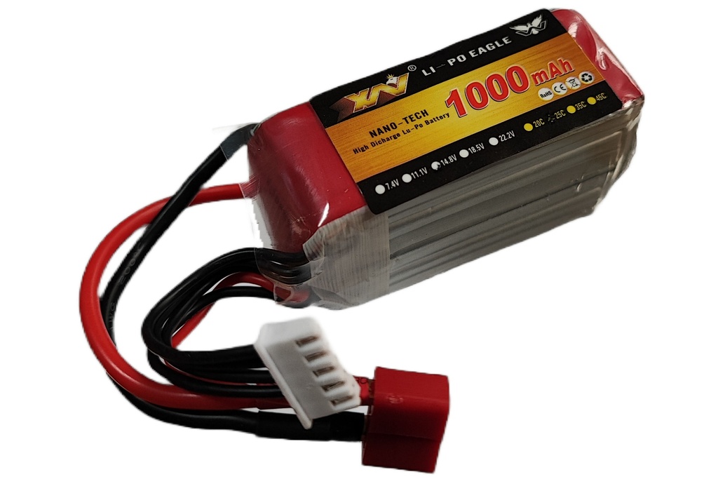 Bateria Recargable XN de 4 Celdas 4S de LiPo de 1000mAh 14.8V 25C con Conector T
