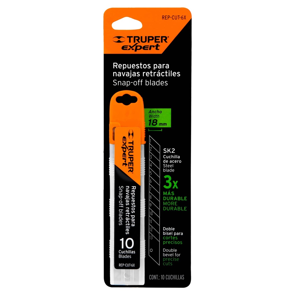 Estuche con 10 Cuchillas SK2 18mm para Cutter, Expert TRUPER 100099 