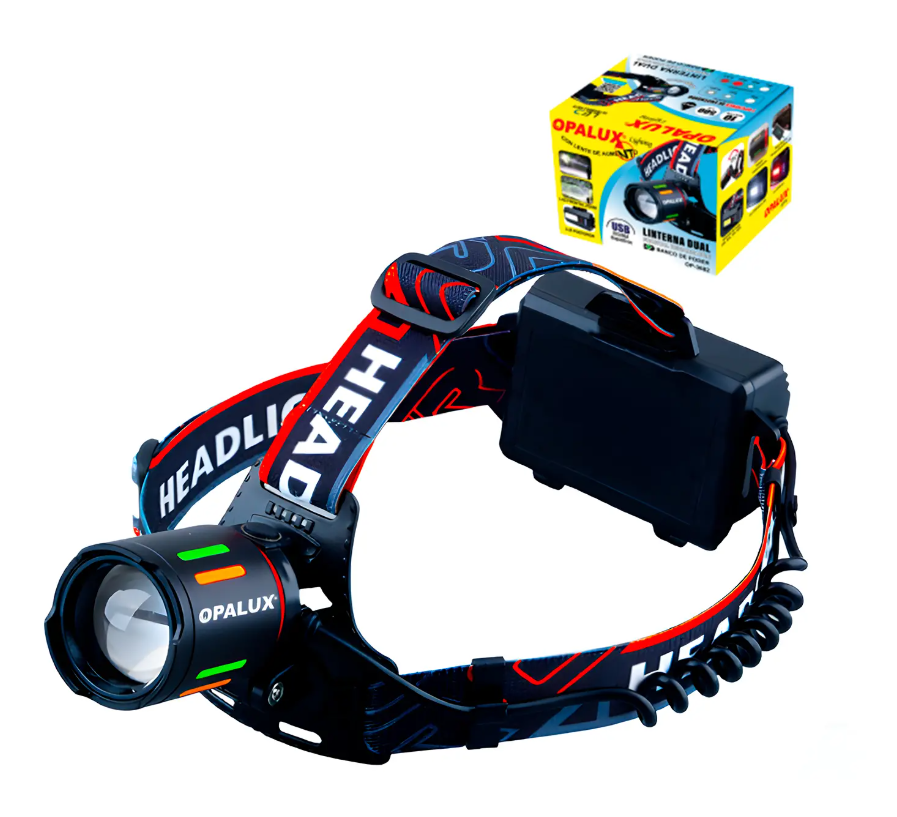 Linterna Frontal 10W "Opalux" 500Lm, 3 Baterías 18650 6000Mah