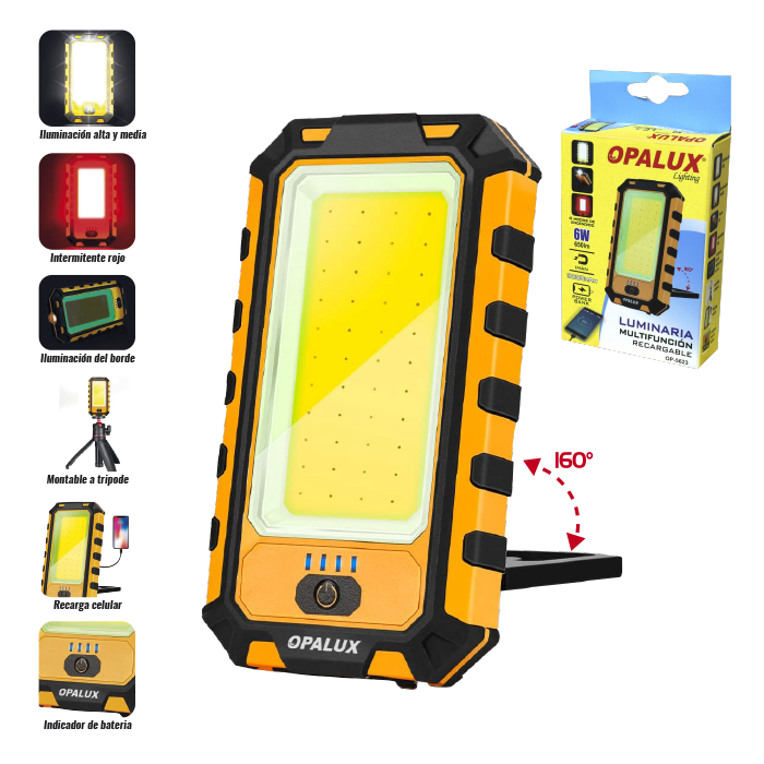 Luminaria Multifunción Recargable 6W "Opalux" 650Lm, 4 Modos