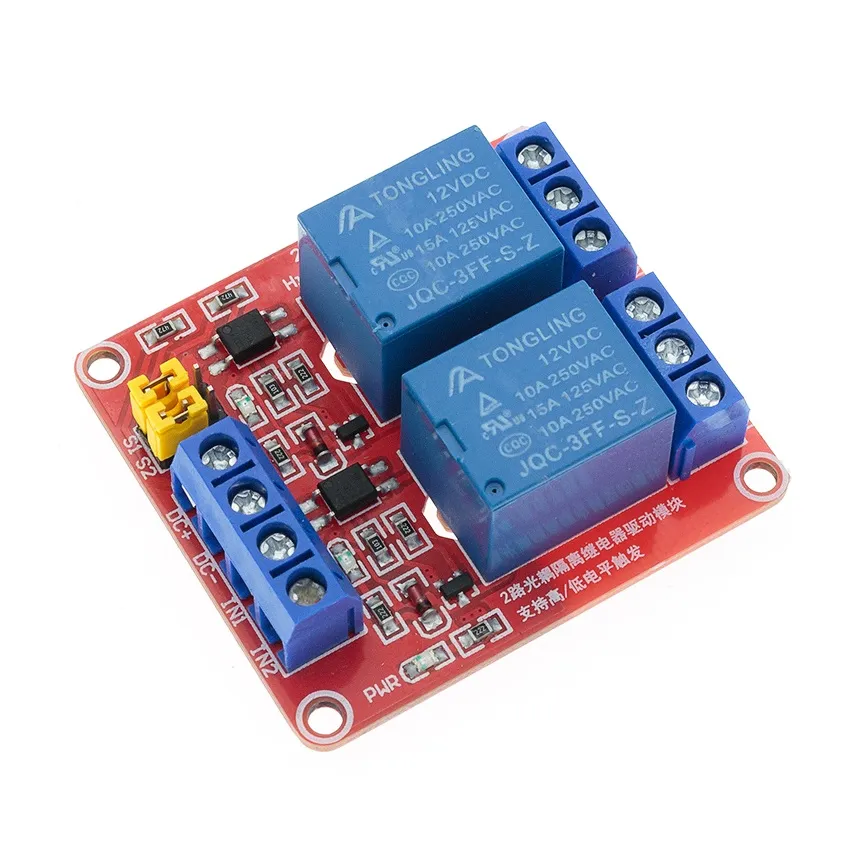 Modulo de Rele de 2 Canales 12VDC. Corriente de Rele 10A 