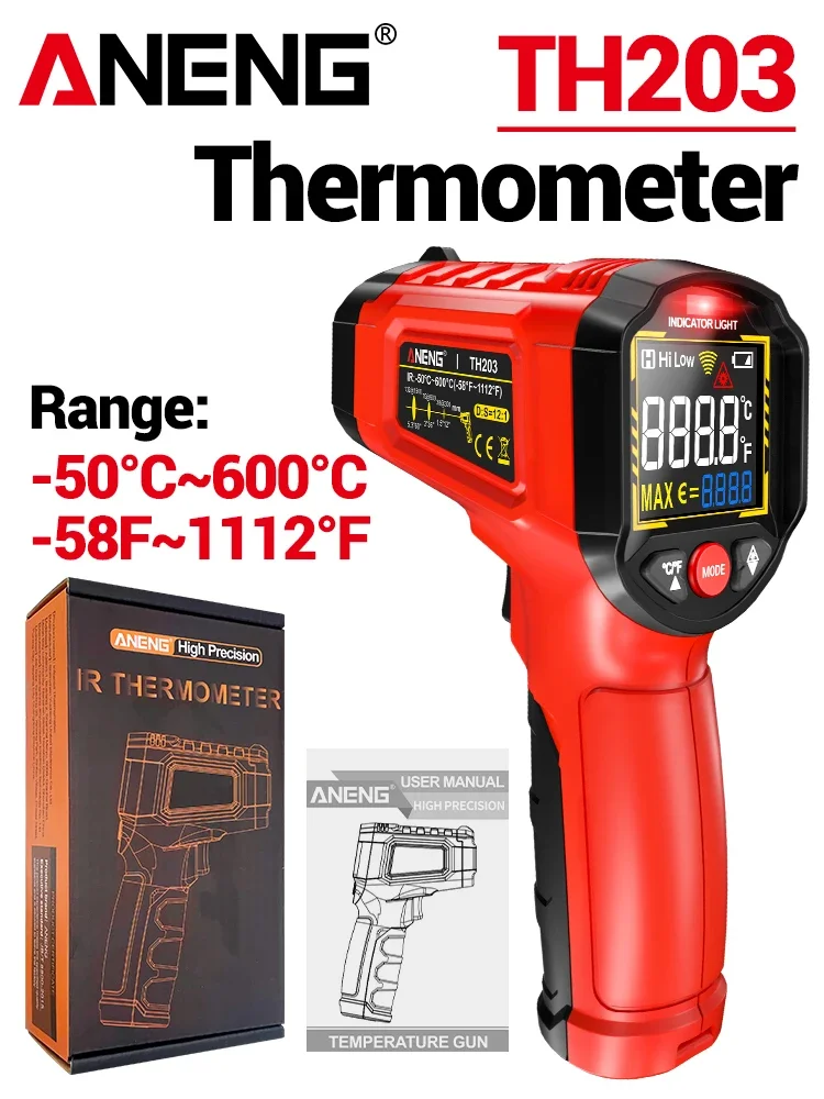 Pirometro Digital, Termómetro Infrarrojo Digital ANENG TH203 -50 ~ 600 ℃