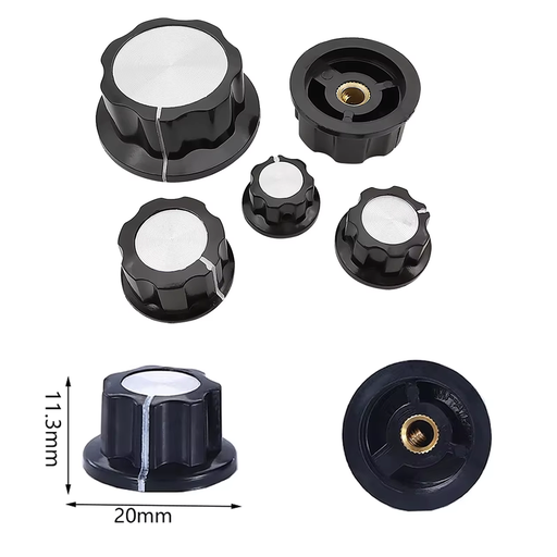[PER-A1] Perilla Plastica para Potenciometros de Eje de 6.3mm. Dimensiones: 20x11mm