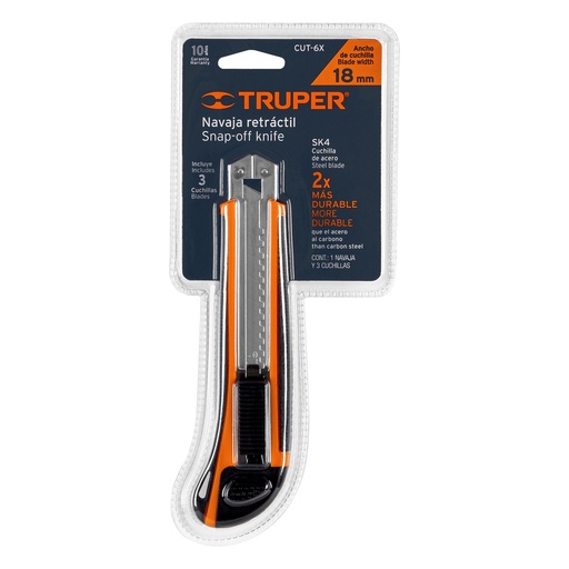 [CUT-6X] Cutter 18 mm Profesional con Alma Metálica y Grip, TRUPER