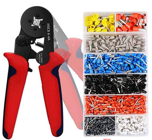 [HSC8-6-4A] Kit de Herramienta Crimper y Terminales Tubulares Aislados (1200 conectores)
