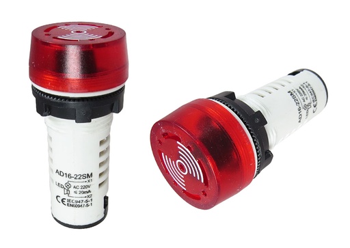 [AD16-22SM] Buzzer Piezo Electrico Activo AD16-22SM de 220VAC de 22mm con Luz Sonido Intermitente