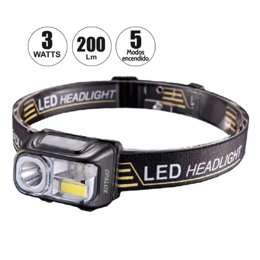[OP-3663] Linterna Frontal Recargable 3W "OPALUX" 200Lm, 5 Modos