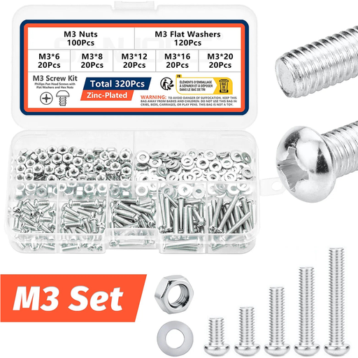 [TOR-M3] Kit Surtido de Tornillos y Tuercas M3 320pcs  Cabezales Phillips para Impresora 3D 